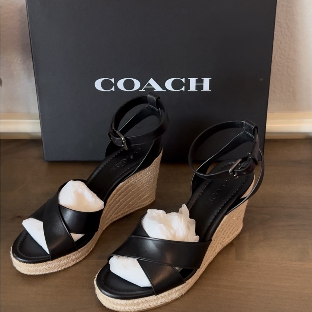 Coach Black Wedge Sandals